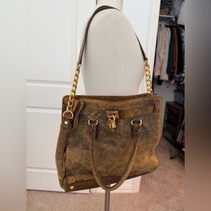 Michael Kors Brown Leather Tote Bag with Gold Accents